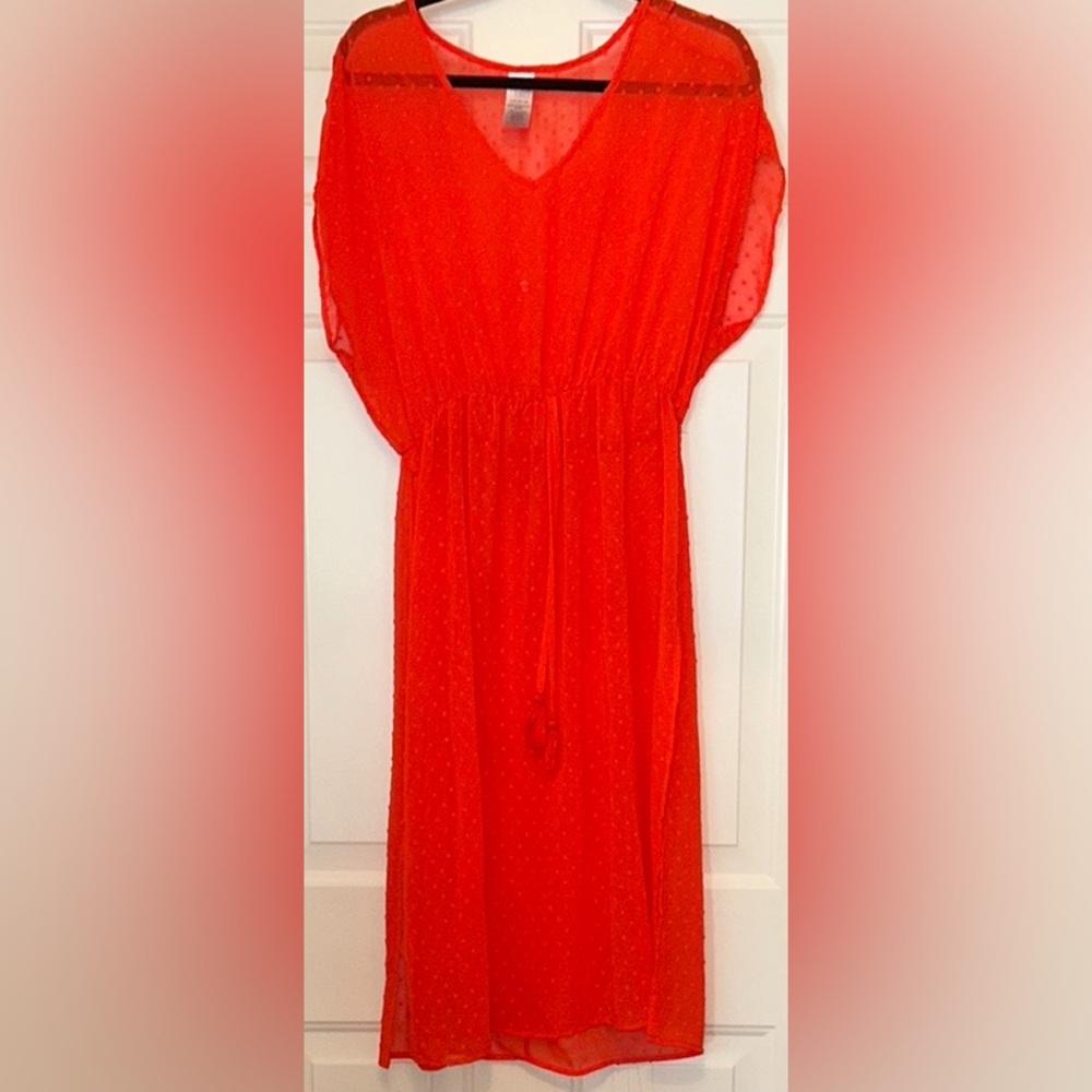 Swimsuit Sheer Cover Up Dress L Orange Resort Coastal Beach Casual Summer